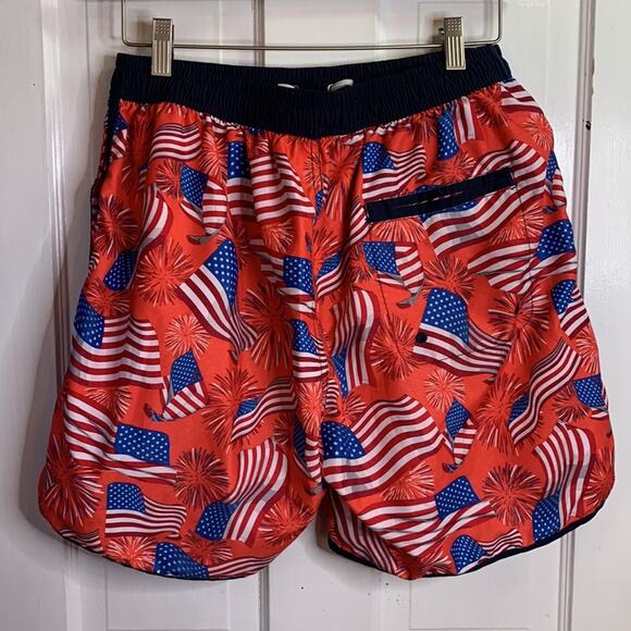 Rowdy Gentleman National Anthem USA Patriotic Flag Red Swim Trunks M-120 Sz L - Picture 7 of 10
